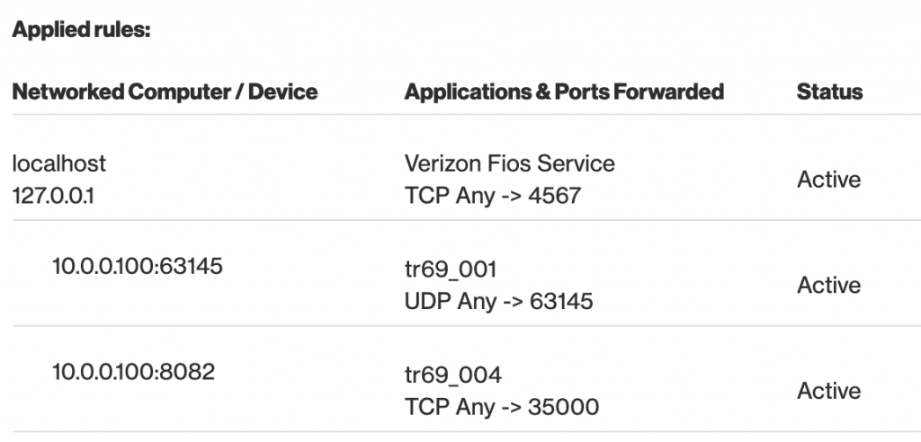 Verizon Router Firewall – Port Forwarding automatically created rules.